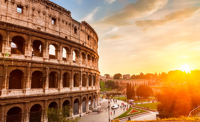 The Colosseum in Rome Italy at sunset