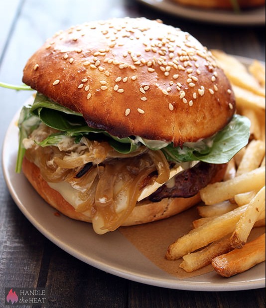 French Bistro Burgers with Gruyere and Caramelized Onions