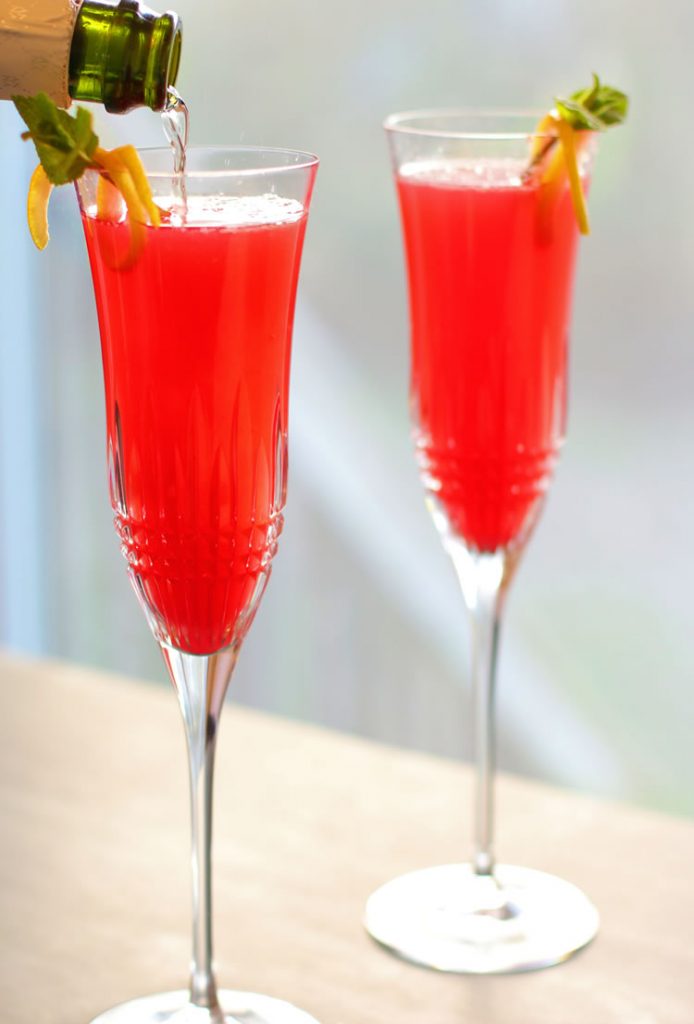 Blood Orange + Amaretto + Elderflower Liqueur + Lemon + Prosecco Cocktail