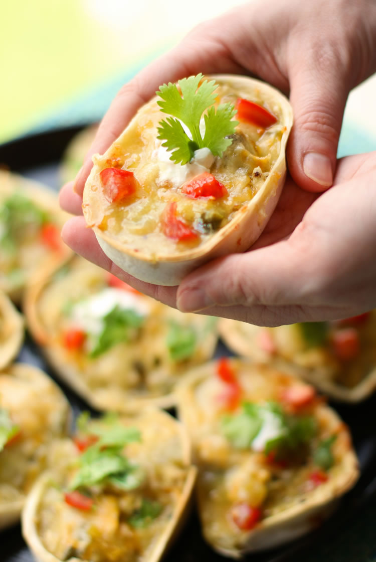 mini green chicken enchilada taco boat