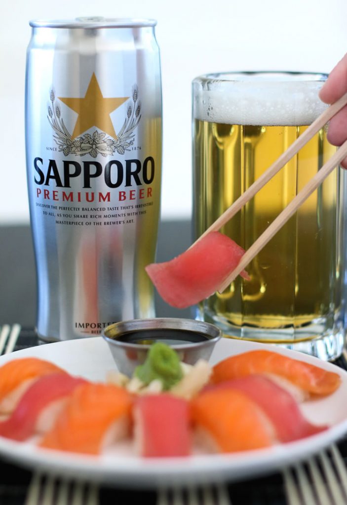 Sapporo Beer With Sushi For International Sushi Day