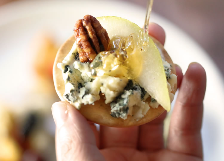French Blue Cheese With Pear, Pecan and a Honey Drizzle