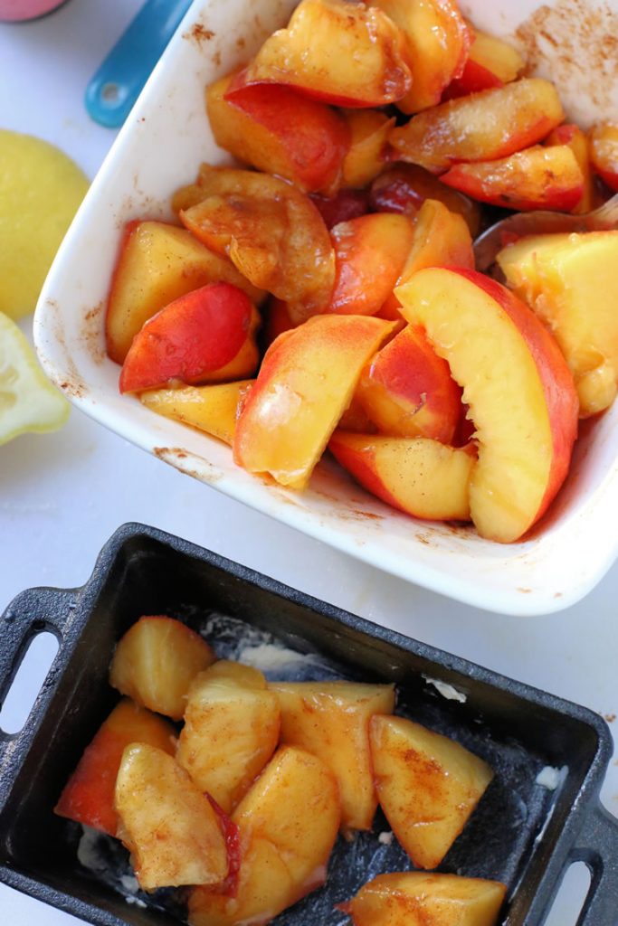 Getting the nectarines ready for baking in a crisp or crumble recipe