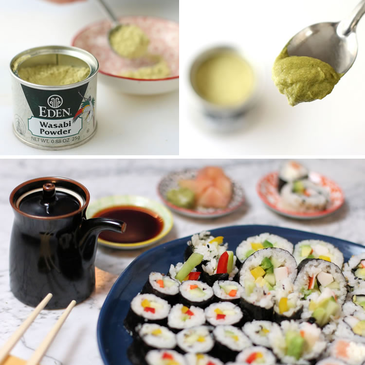 wasabi powder with sushi platter