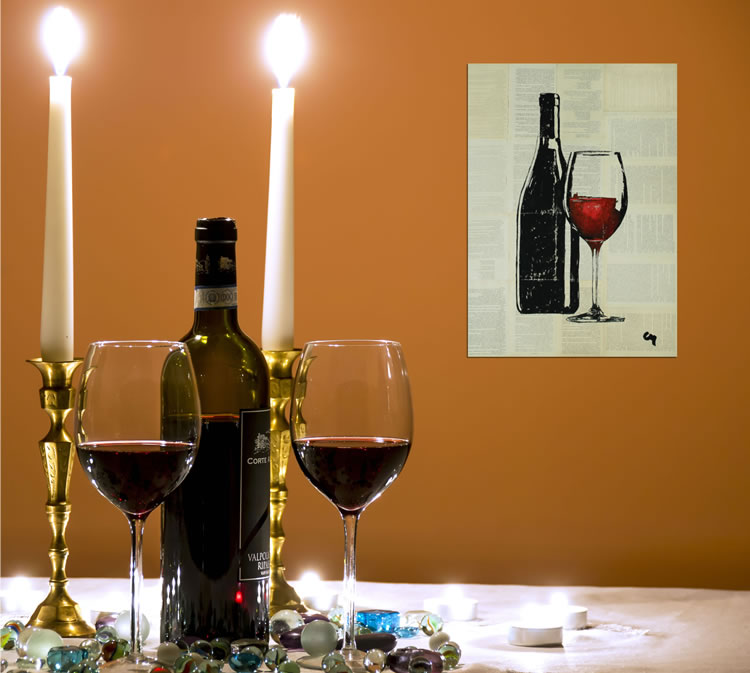 Tableau cadeau d'art inspiré du vin : collection, fait à la main, monté sur aimant, affiche en métal