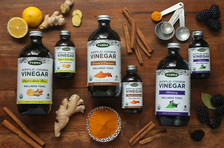 Flora's Apple Cider Vinegar Wellness Tonics & Shots with Ginger, Lemon, Turmeric. Cinnamon, & Elderberry