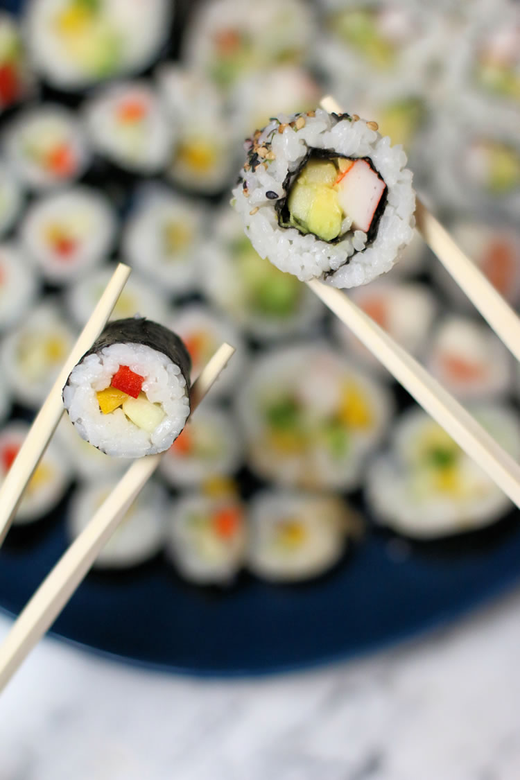 veggie maki sushi and California roll