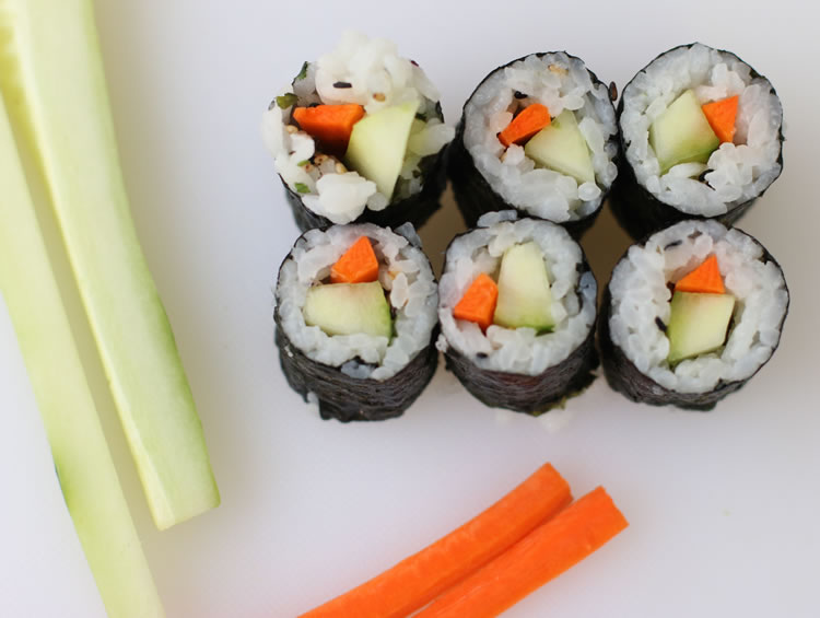 veggie maki sushi with cucumber and carrot