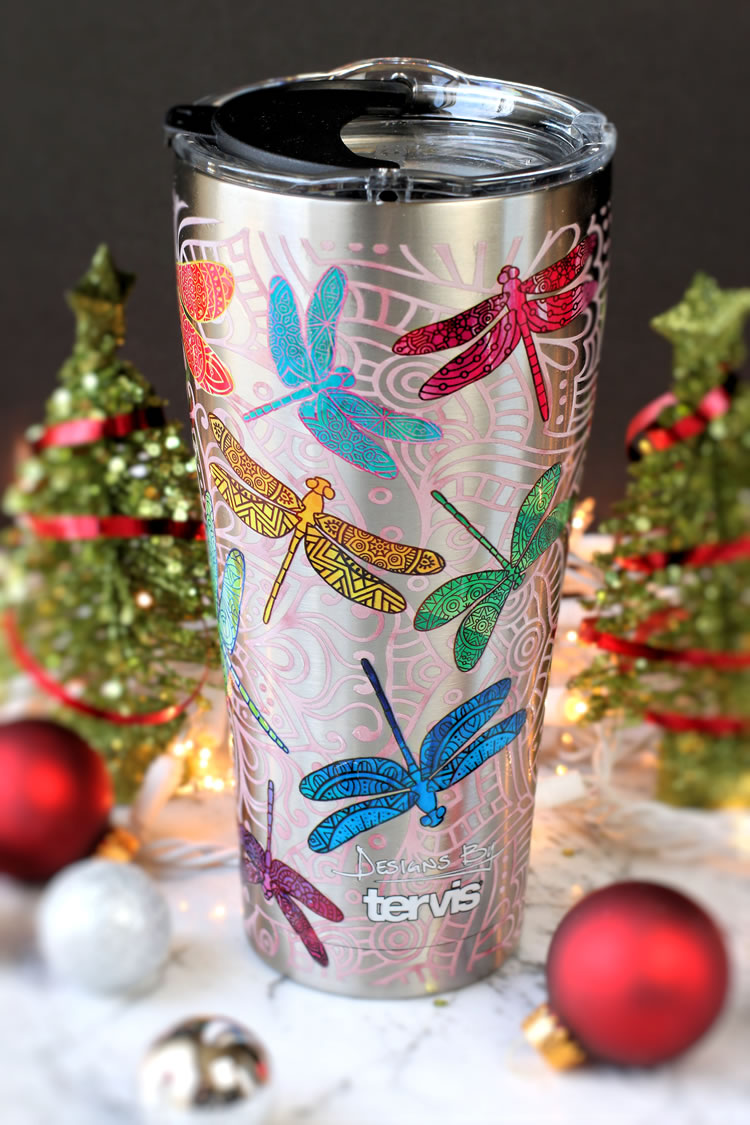 Tervis Tumbler, with Lid, Stainless, Dragonfly Mndla, 20 Ounce