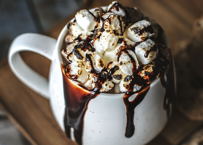 hot cocoa with marshmallows and whipped cream