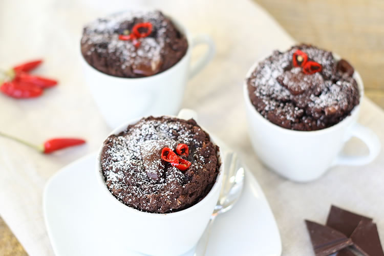 easy one minute microwave dark Chocolate Chili Mug cake recipe