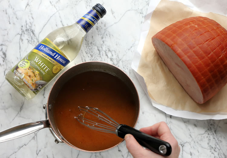 Making the Glaze For Peaches, Honey And Wine Glazed Ham With Thyme