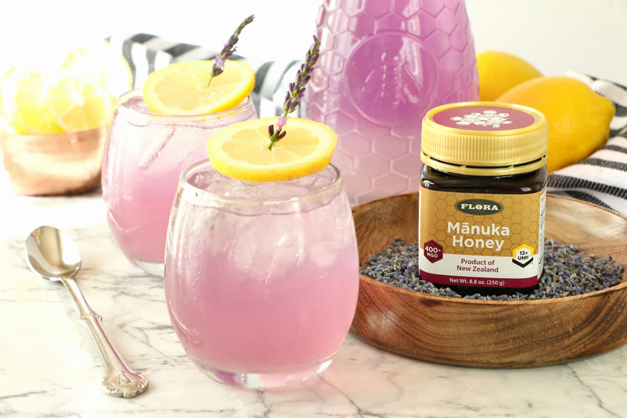 Healthy Recipe for Naturally Purple MĀNUKA HONEY Sweetened LAVENDER LEMONADE