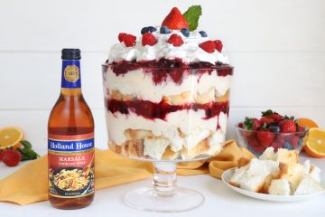 A Mixed Berry Holiday winter Trifle with Angel Food Cake and Marsala Wine