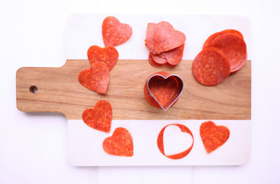 heart shaped pepperoni slices