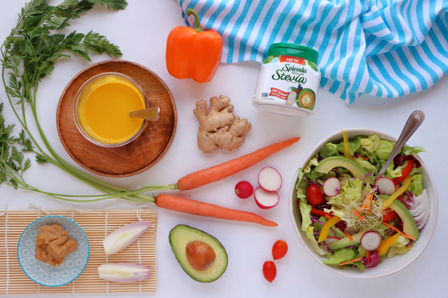 Low-Carb Carrot-Ginger Dressing flatlay 
