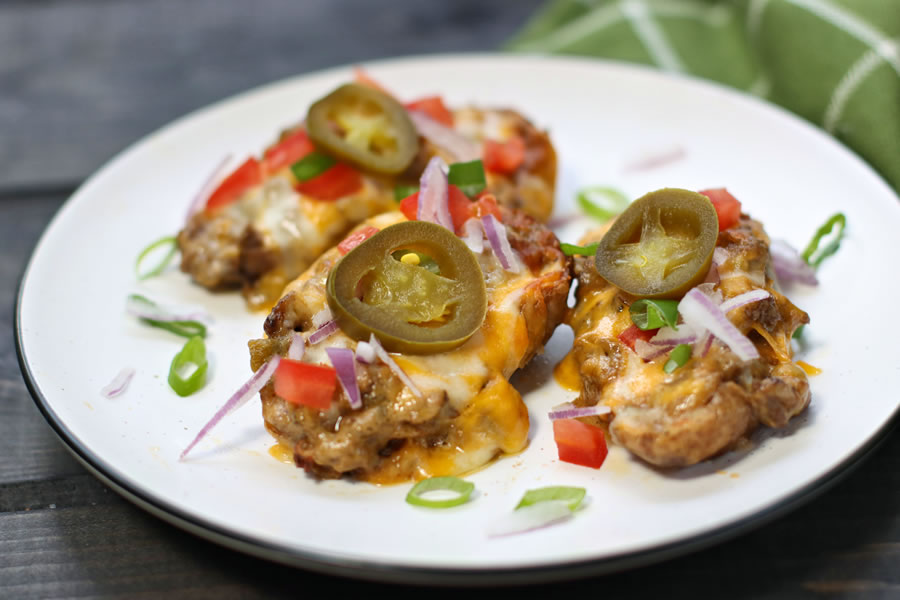 Green Chile Cheeseburger Potato Skins