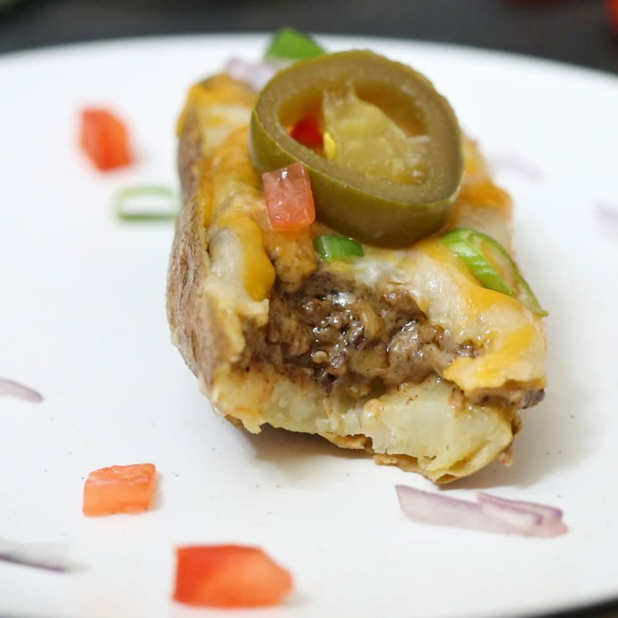 Green Chile Cheeseburger Potato Skins