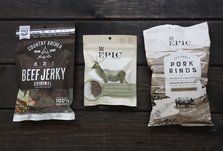 Healthy keto Snacks like pork rinds and beef jerky For Fathers Day at IHerb