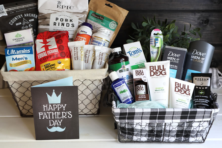 2 Father's Day Gift Baskets with food and personal care items