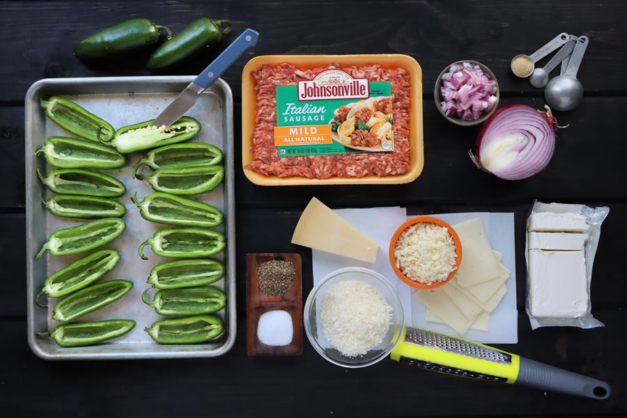 prep ingredients for sausage stuffed jalapenos with johnsonville ground Italian sausage