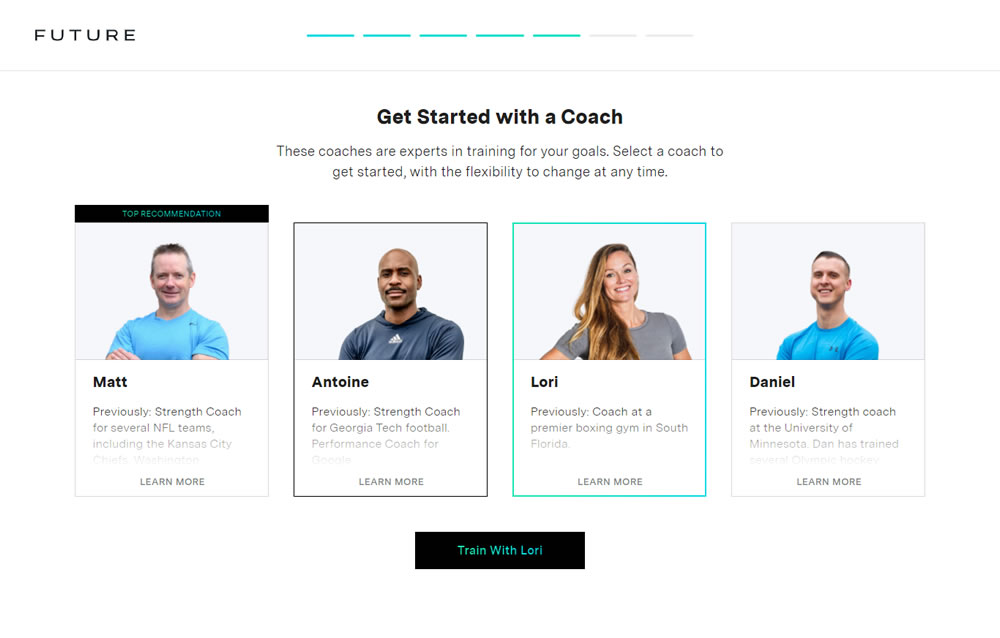 Selecting a coach on the Future Fitness App