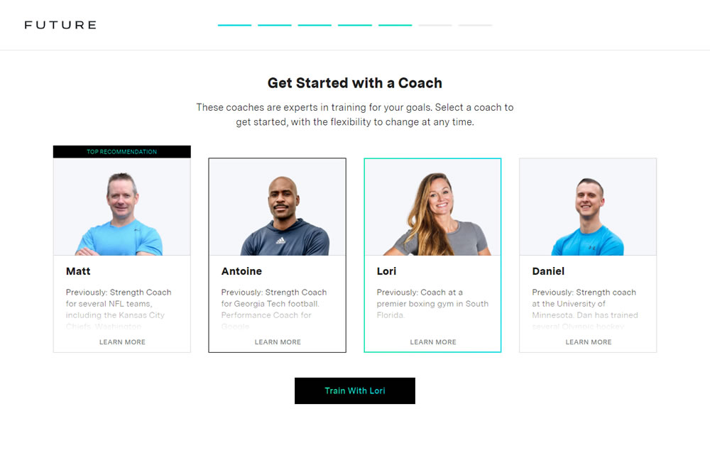A screenshot on Future Fit App Coaches