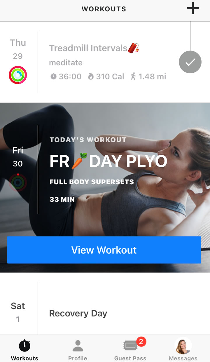 A screen shot of the Future Fitness app doing a workout.