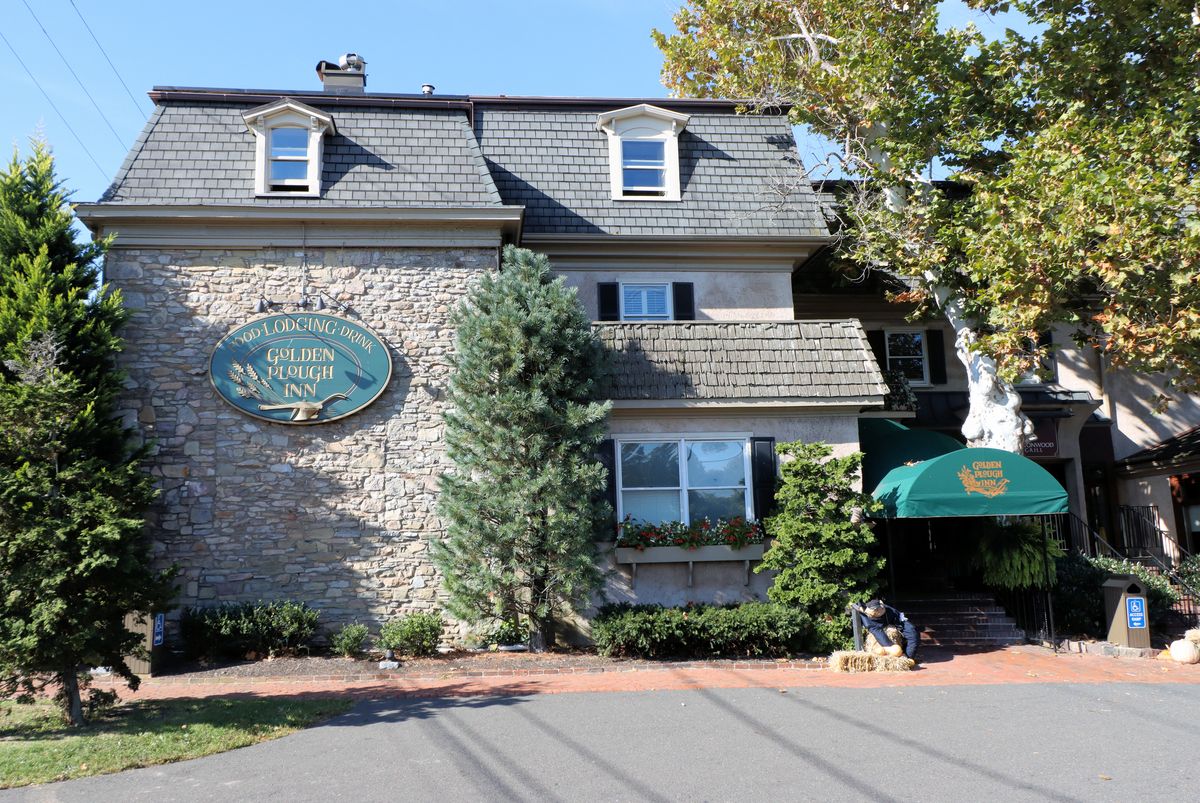 Outside of the Golden Plough Inn at Peddler's Village on a clear fall day