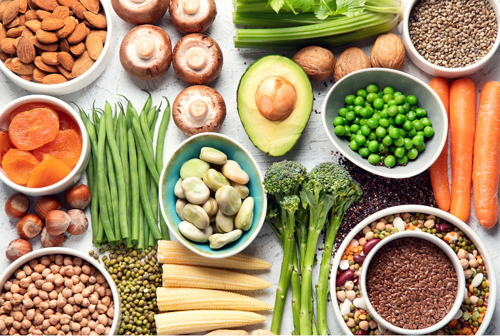 A selection of healthy foods on a table.