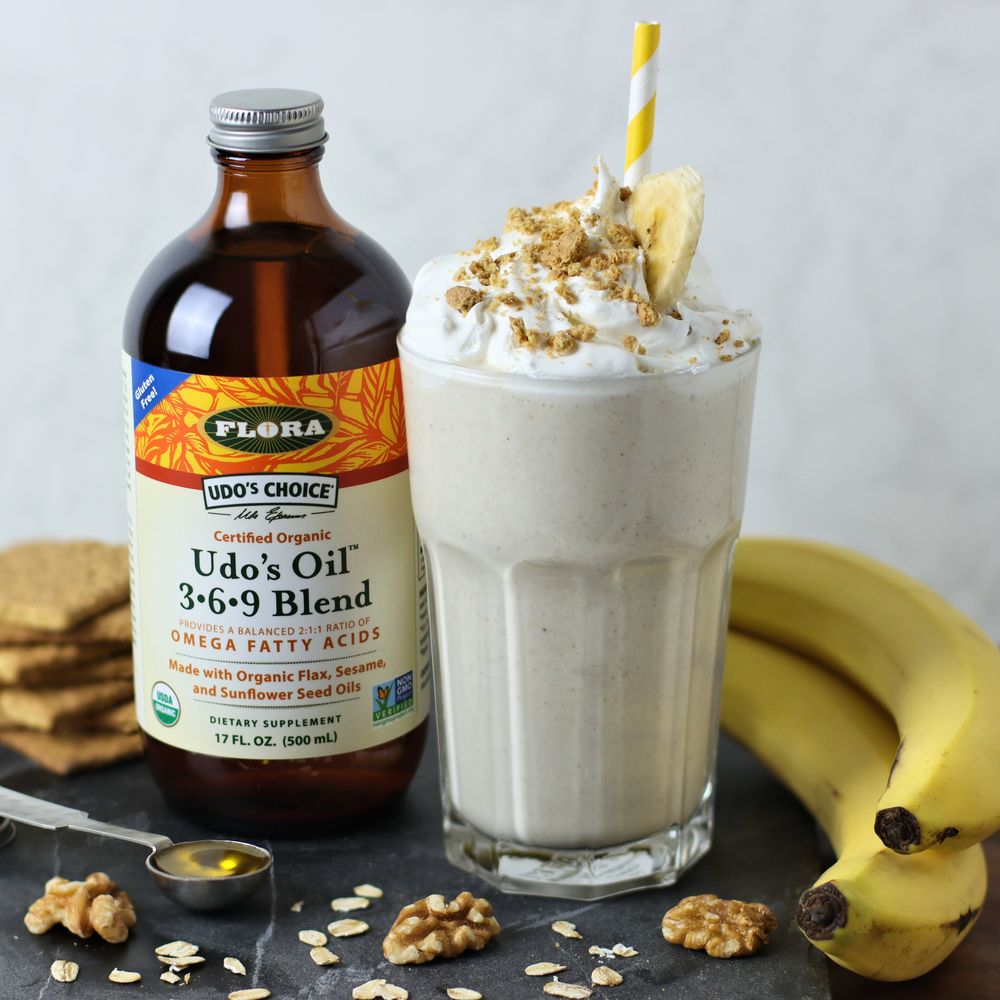 Healthy Banana Cream Shake, Udo's Oil, and the other ingredients 