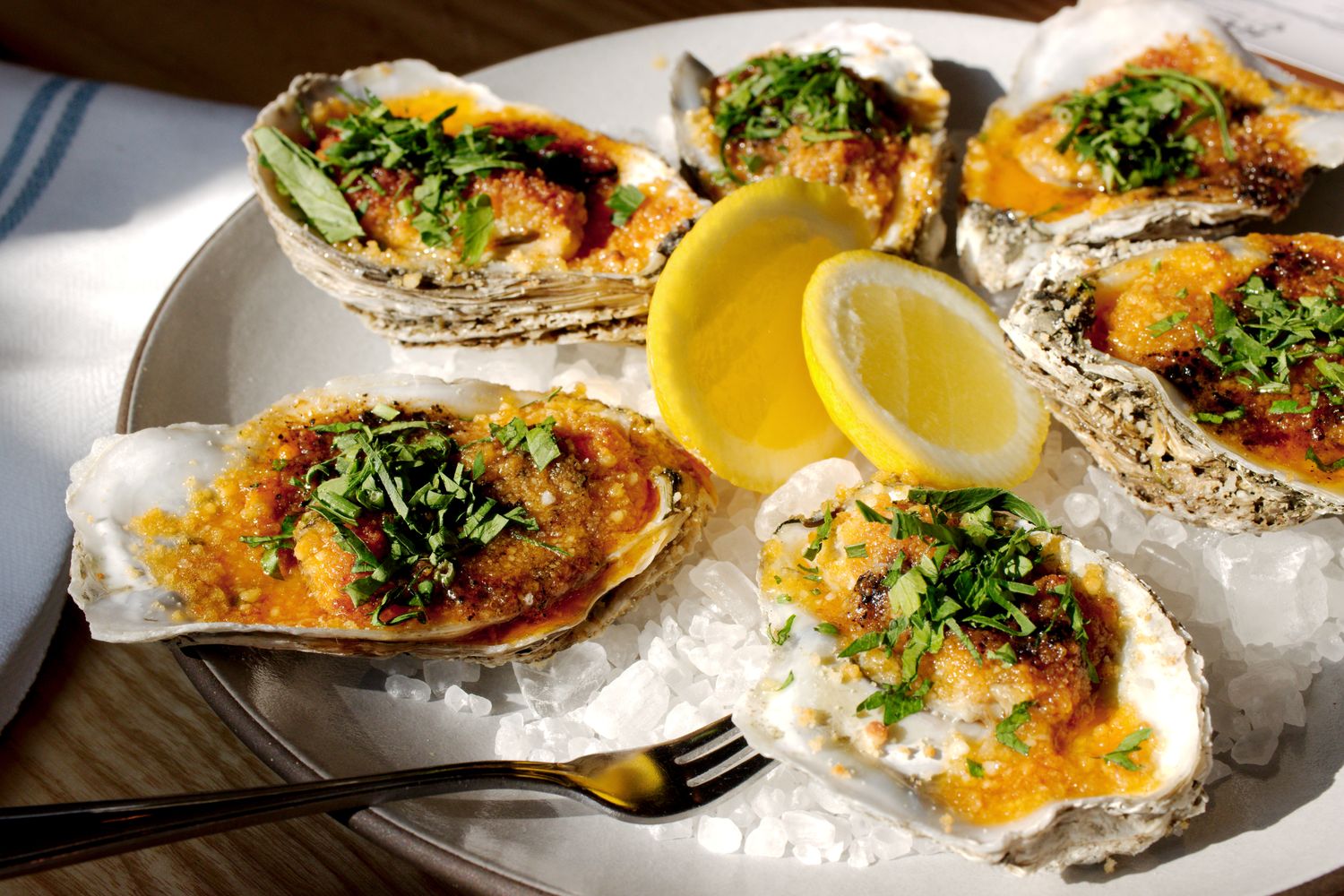 A plate of roasted oysters at Ruse