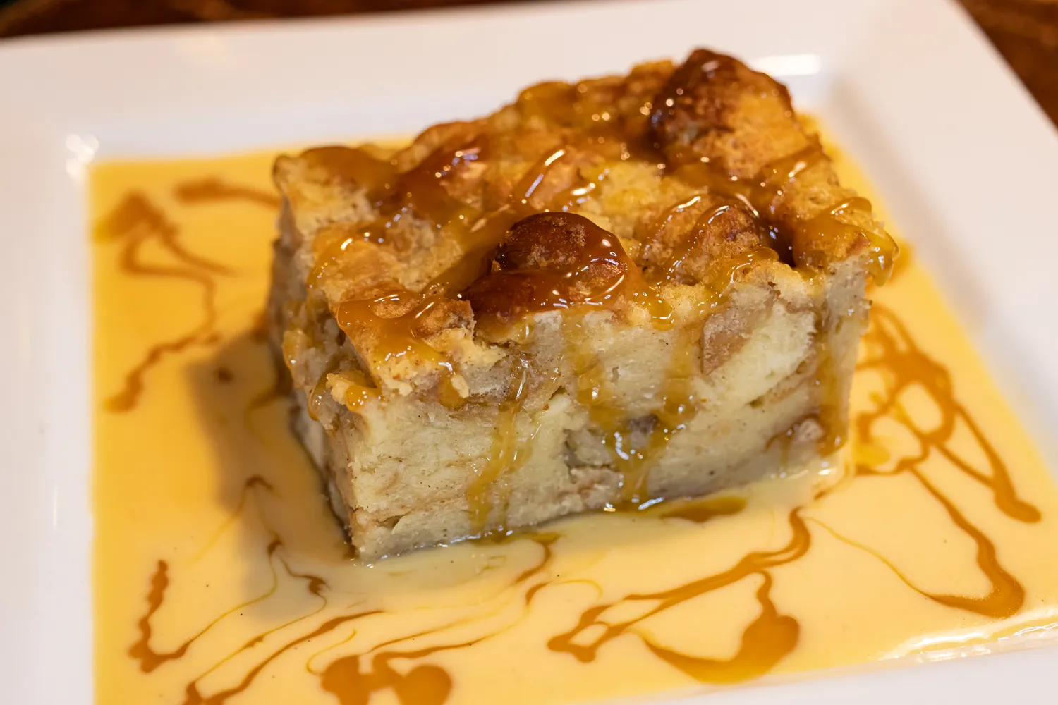 Seasonal butterscotch bread pudding at Hart's Tavern served with creme anglaise.