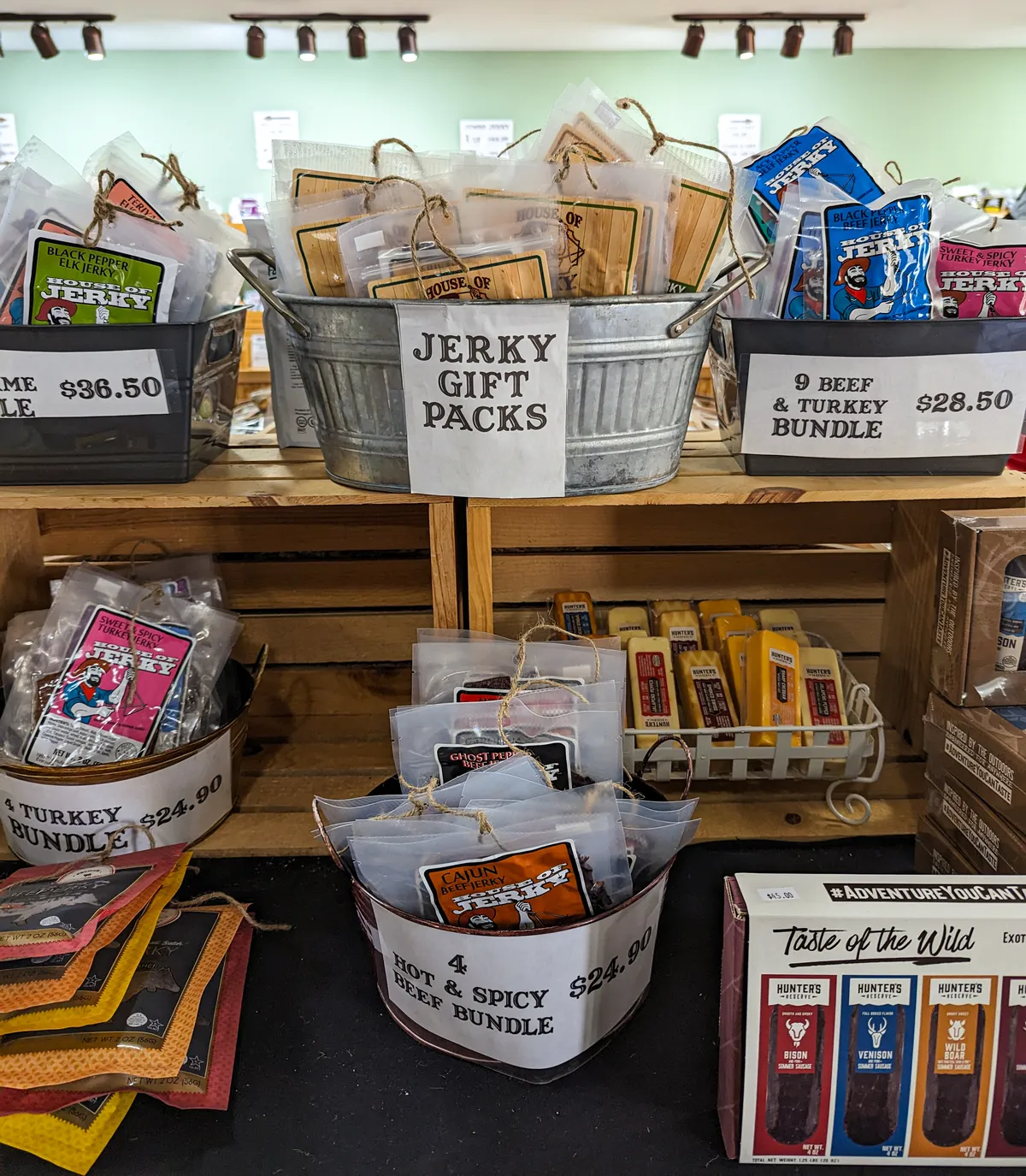 jerky gift packs and bundles on display