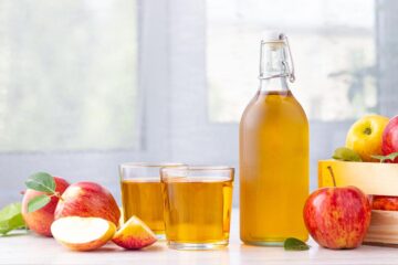 Apple Cider Vinegar on a Kitchen Countertop to be used for cleaning.