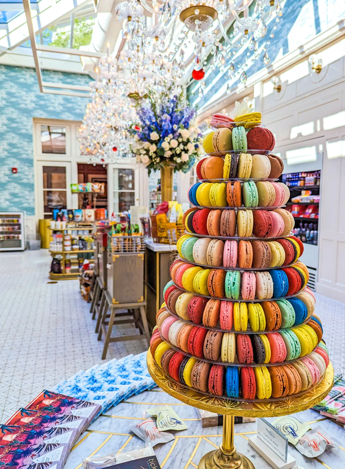 A display of French macarons at The Patisserie