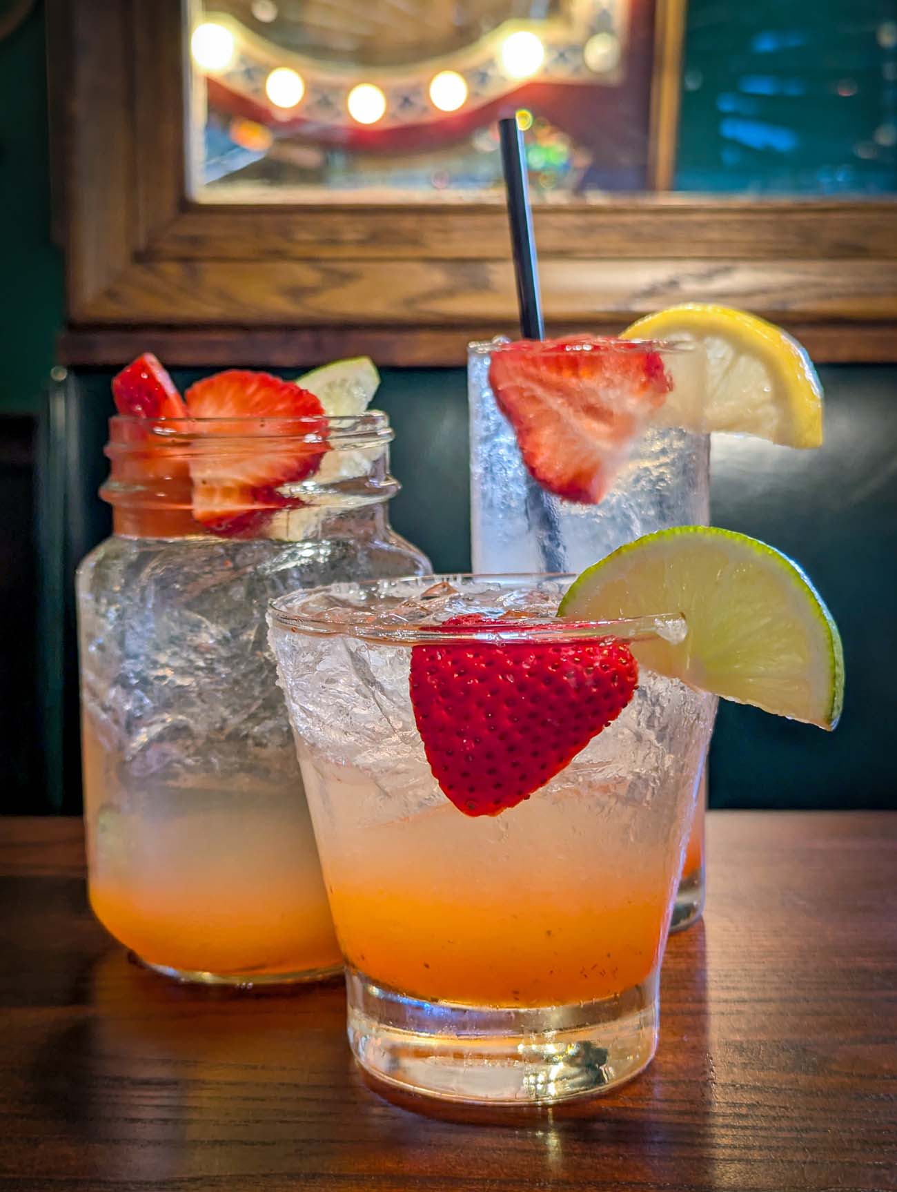 A selection of strawberry cocktails at Hart's Tavern at Peddler's Village.