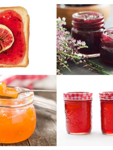 a photo grid of jelly jars