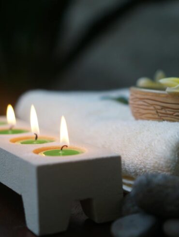 a serene display of candles in a home spa