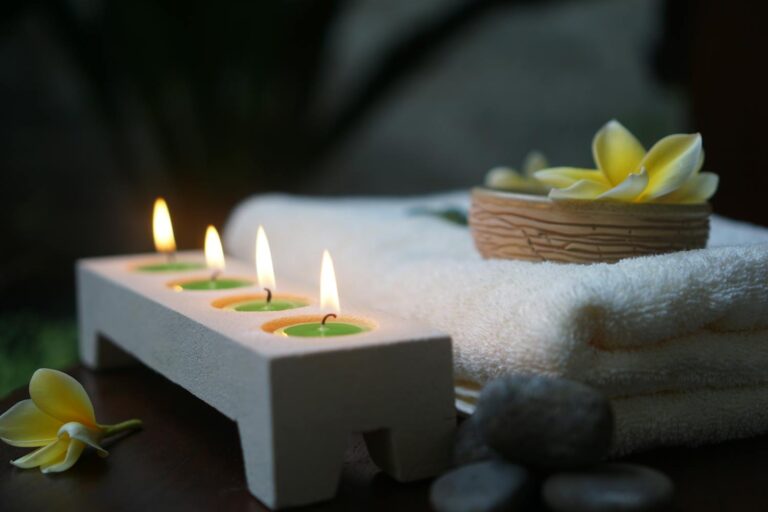 a serene display of candles in a home spa