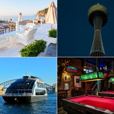 collage of seaside resort, rooftop bar, dining cruise & hidden bar restaurants