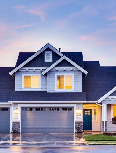 a new home build at sunset.