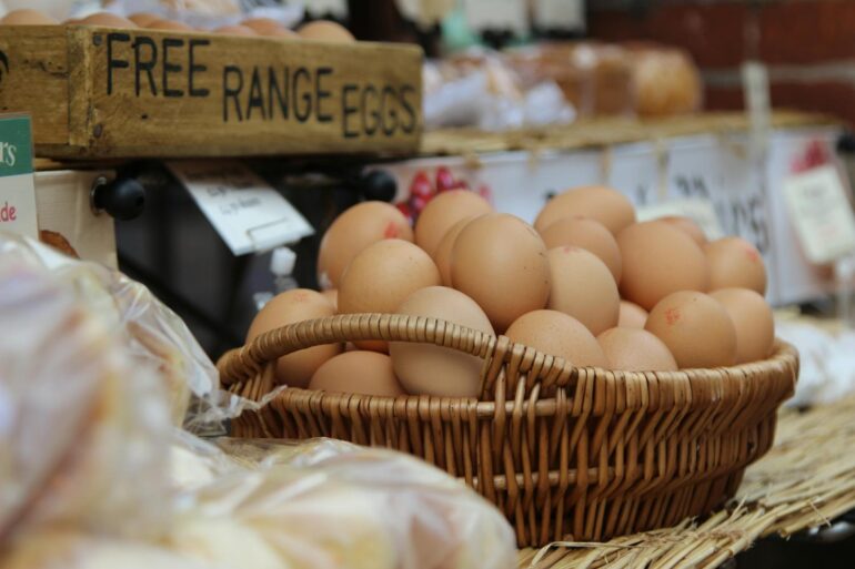 a basket of free range, farm fresh eggs