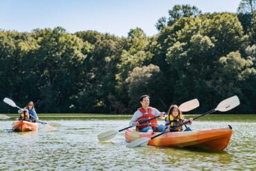 a family rafting in Central Delaware