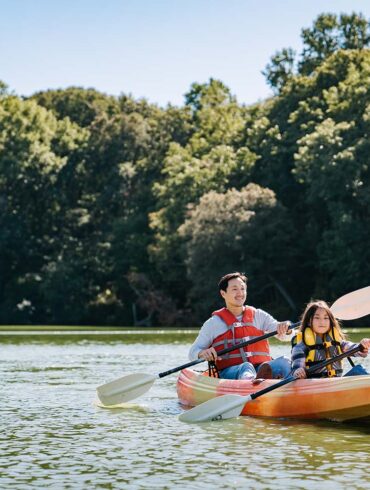 a family rafting in Central Delaware