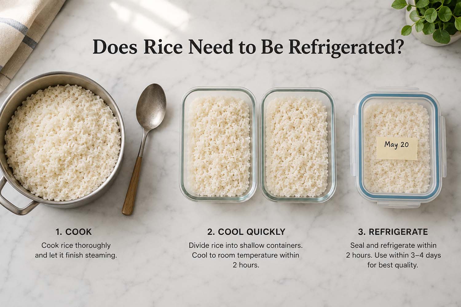 infographic of how rice should be refrigerated