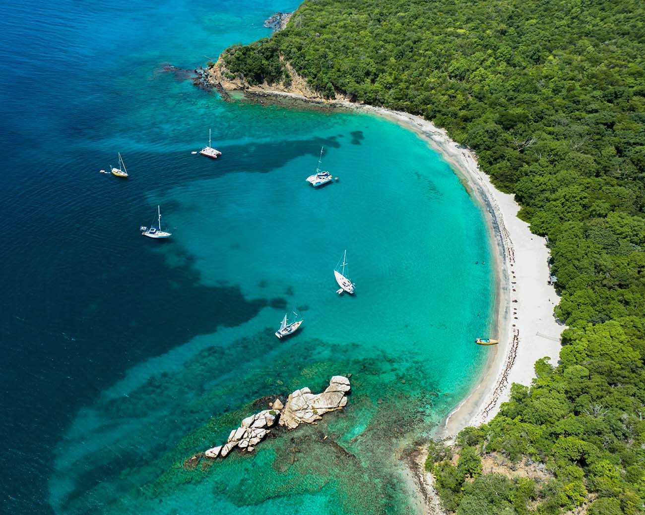 Aerial view of boats on the shore of Anse La Roche Bay, Anse la Roche, Grenada