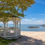 Ferry Park Beach Rock Hall Maryland white gazebo and Chesapeake Bay | Photo: Better Living