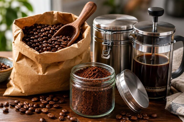 a selection of different styles of coffee on a table on display
