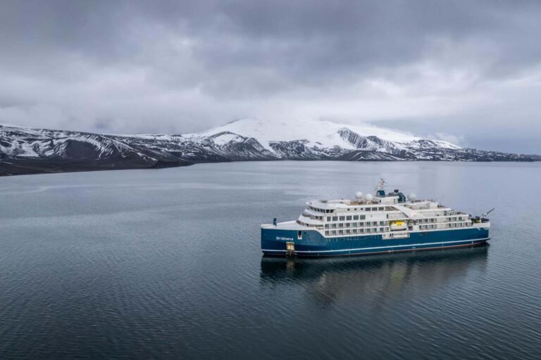 A luxury cruise ship crossing the International Date Line in Antarctica